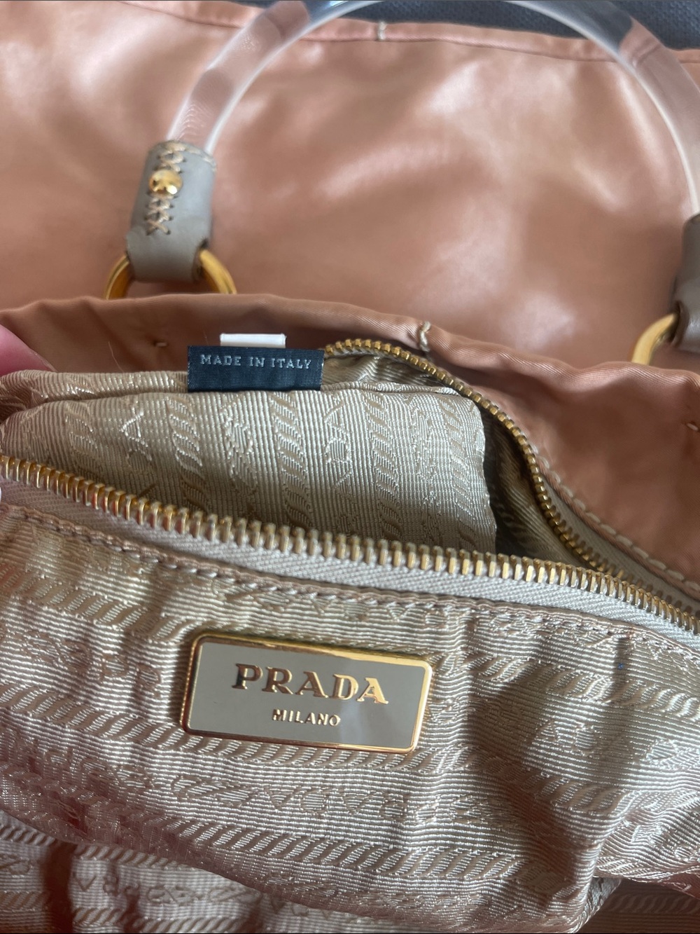 Prada Salmon-Pink Tote with Clear Top Handles - Picture 10 of 14